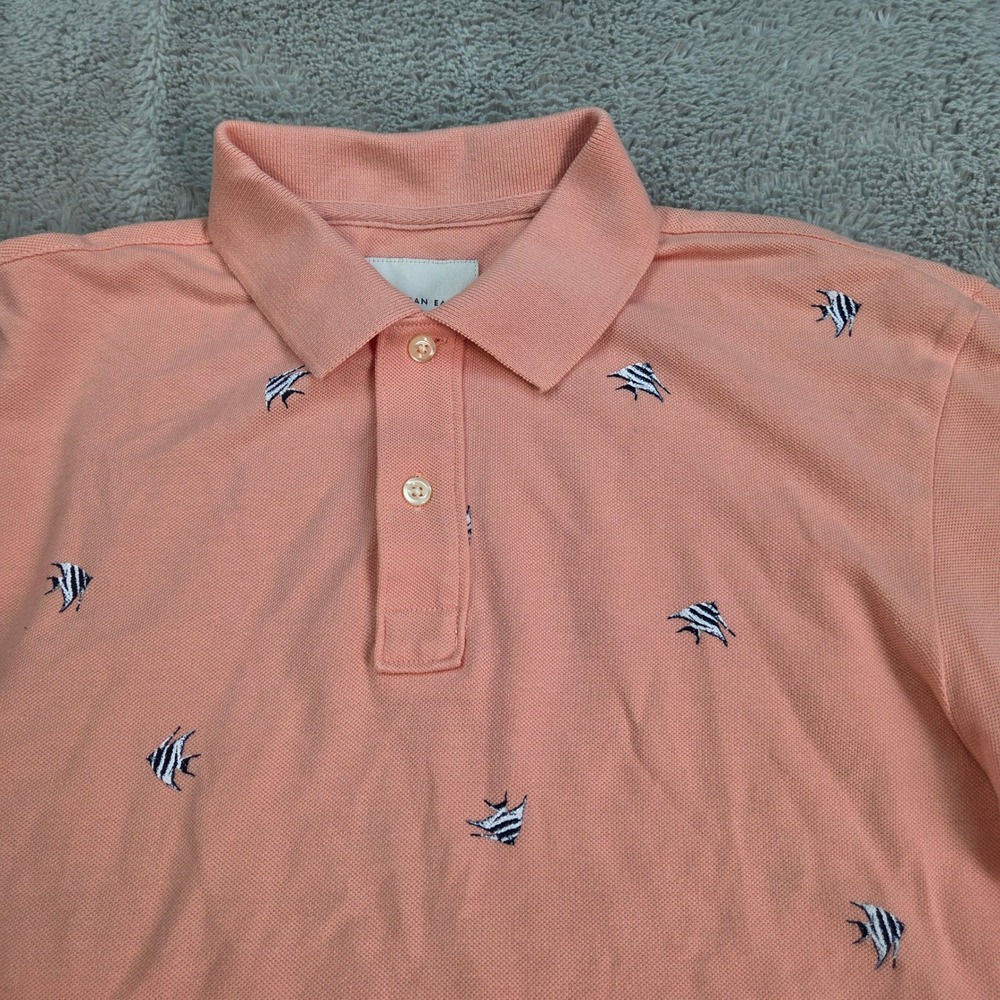 American Eagle Polo Shirt Mens S Super Soft Embroidered Angelfish Pique Pink